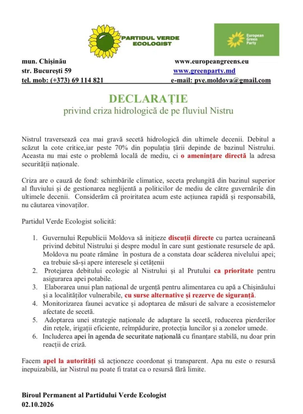 declaratie despre Nistru